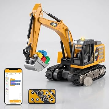 Mini Remote Control Excavator,164 Alloy Remote Control Construction Vehicle with App Control & Programming, 270 Rotation Tractor with Lights & Sounds, Outdoor Sandbox Toys Gifts for Boys Kids
