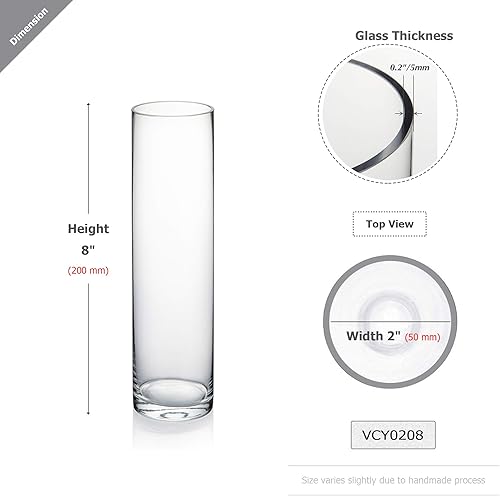 Miniatura 2 de WGV - Jarrón cilíndrico, ancho de 2 pulgadas, altura 8 pulgadas, transparente, delgado, estándar, para decoración de bodas, fiestas, eventos, hogar,