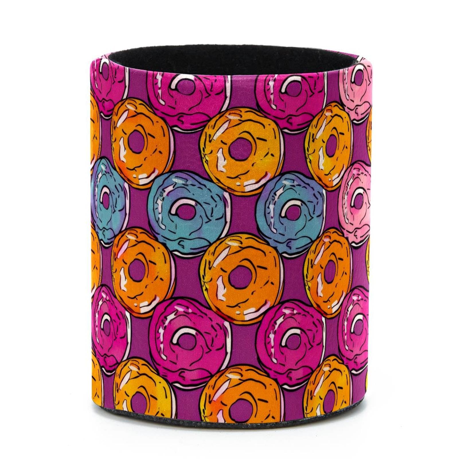 VAPOKF Round Pencil Holders for Desk, Color Donut Pattern Pen Holders Pen Pot Makeup Brushes Storage Desktop Stationery Supplies Organiser for Home Office