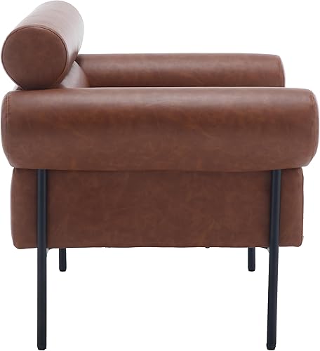 Miniatura 6 de Silla decorativa moderna, sofá individual para sala de estar, sillón moderno tapizado de cuero de mediados de siglo, silla de lectura de gran tamaño
