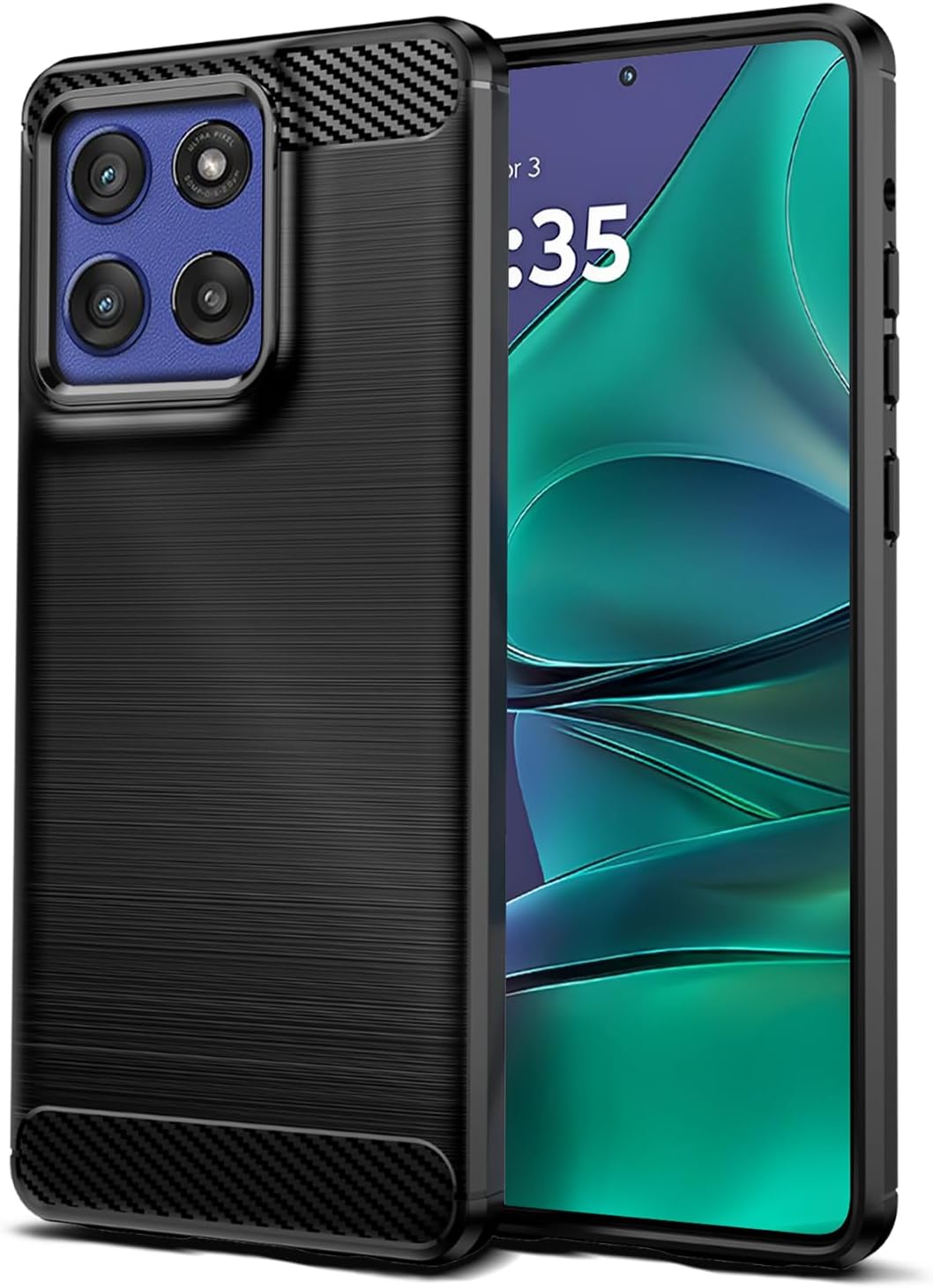 Case Compatible with Motorola Moto G Stylus 5G (2025)/Edge 60 Stylus, Slim Fit Phone Cover with Shock-Absorption, Carbon Fiber TPU Rubber Protective Case, Black