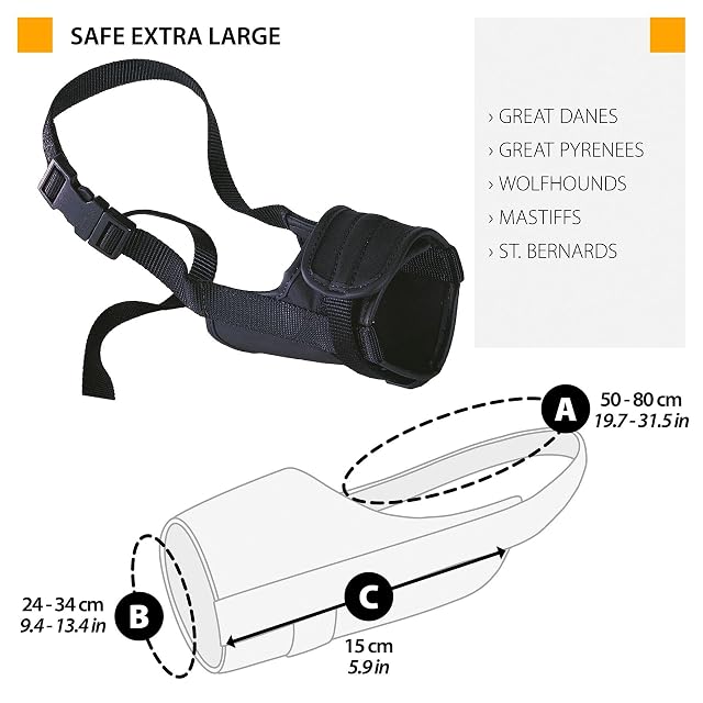 Foto 2 de 5 de Ferplast Bozal para perros SAFE EXTRA LARGE Antimordida, Nailon robusto, Parte anterior abierta, Suave…