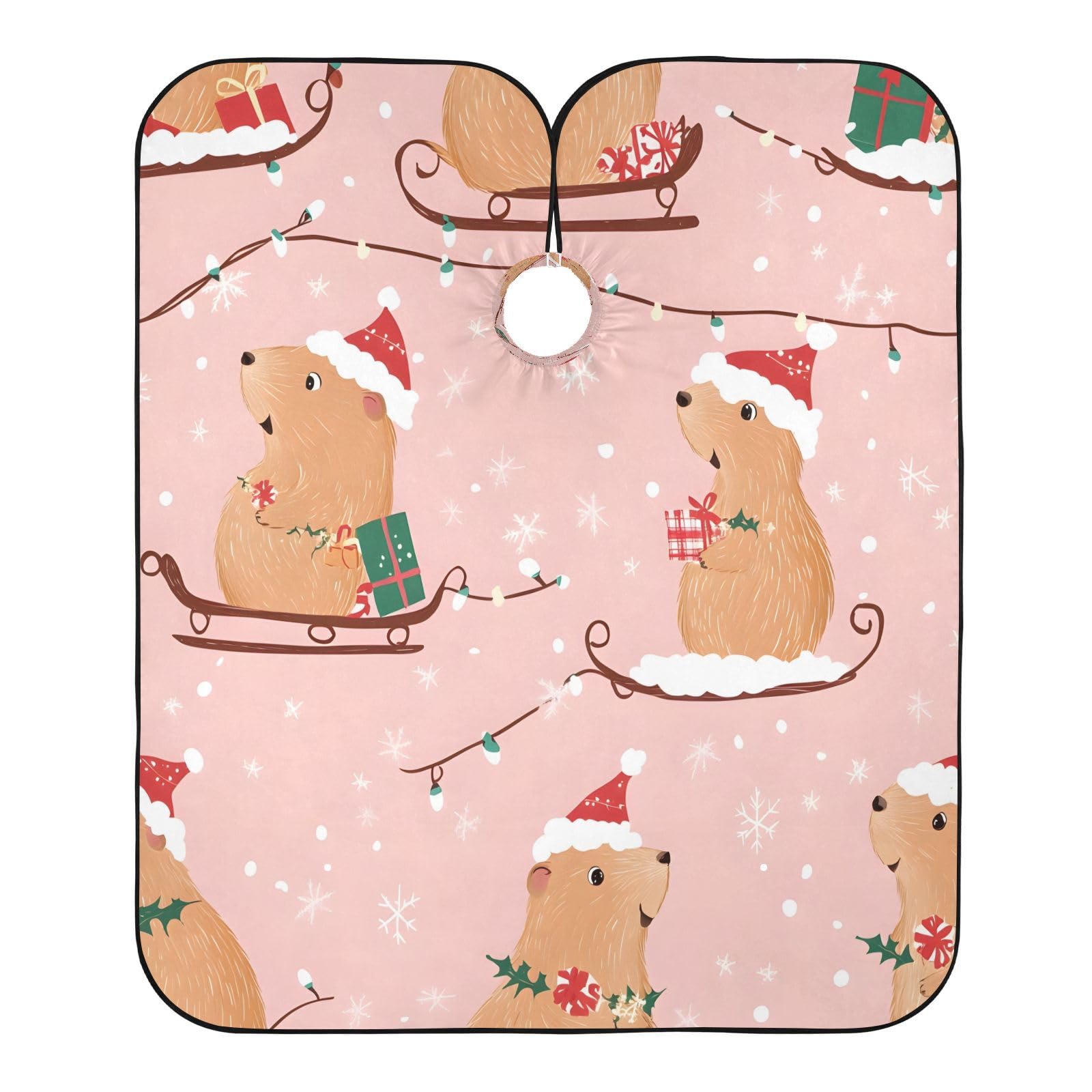 BOESI Doodle Christmas Capybara Pattern Barber Shawl, Waterproof Haircut Shawl, Haircut Salon Apron, Shaving Bib, 55 x 65 inches