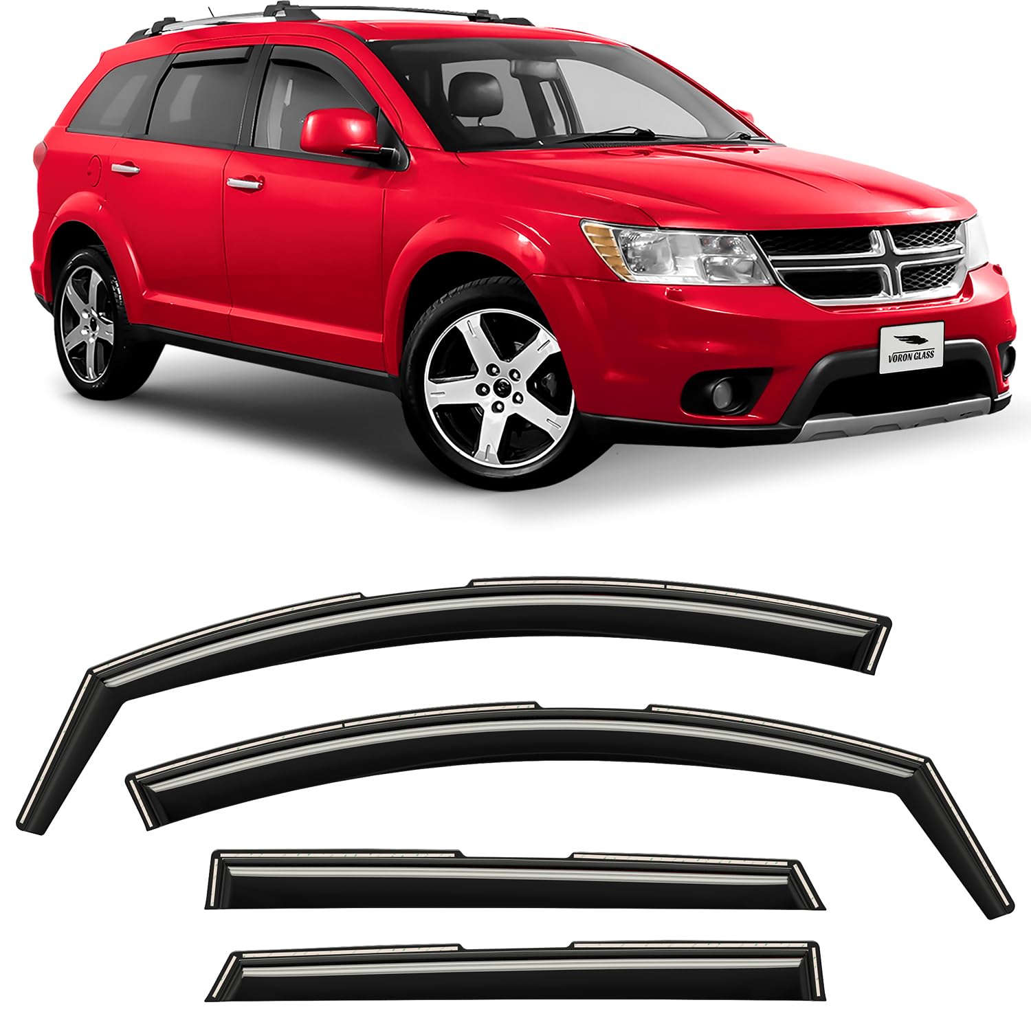 voron glass in-channel extra durable rain guards for dodge journey 2009-2020, window deflectors, vent window visors, 4 pieces - 200480