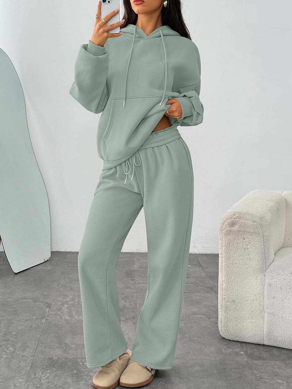 Trendy Queen Womens 2 Piece Outfits Lounge Fall Fashion Sets Oversized Sweatshirts Wide Leg Pants Sweatsuits Winter Clothes - Image 3