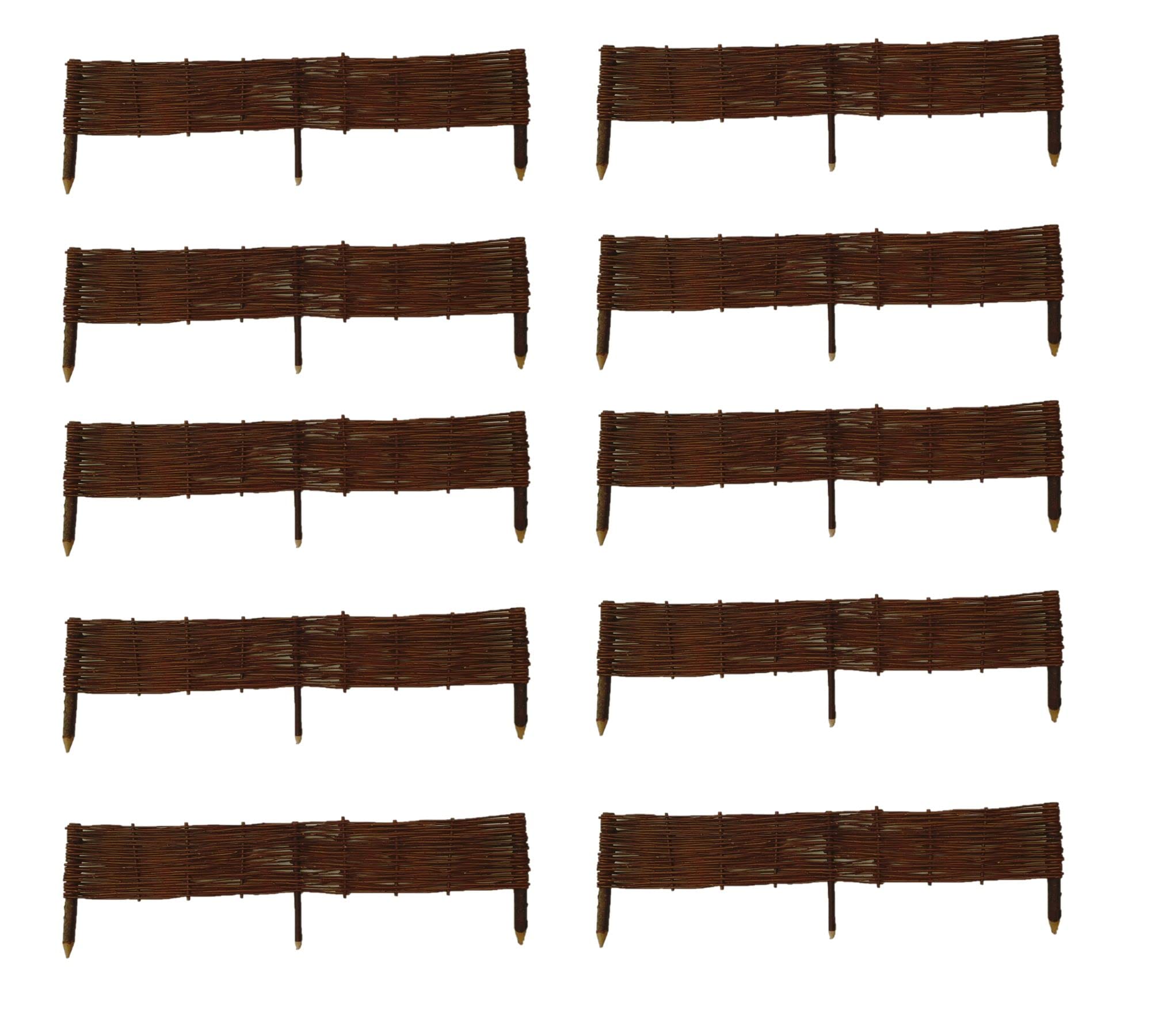 Paquete de 10 Borduras para Jardin - 100 cm x 20 cm - Natural - Hecha a Mano - para Parterres, Huertos, Camas - Vallas para Jardin - Exterior