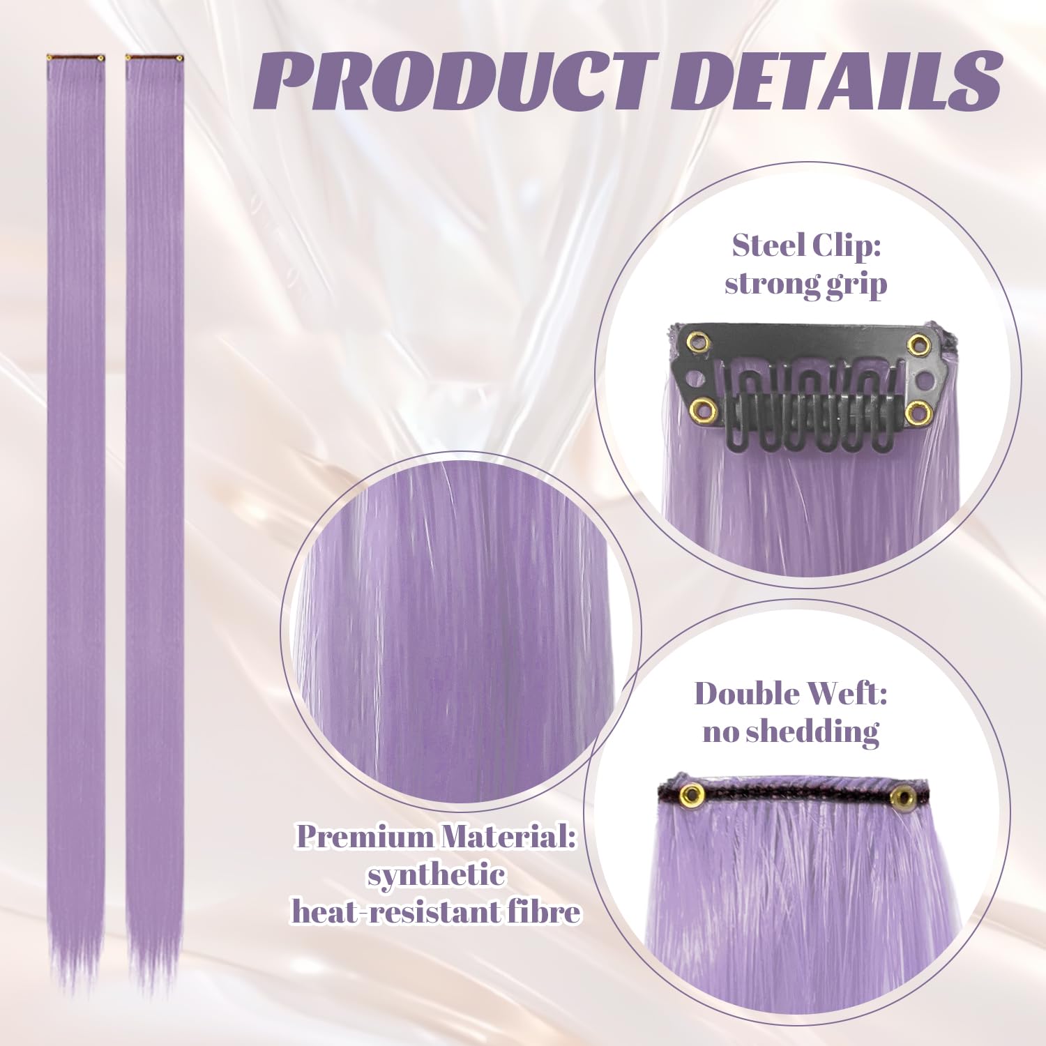 10 Pcs Hair Extensions, Mist purple - Image 3