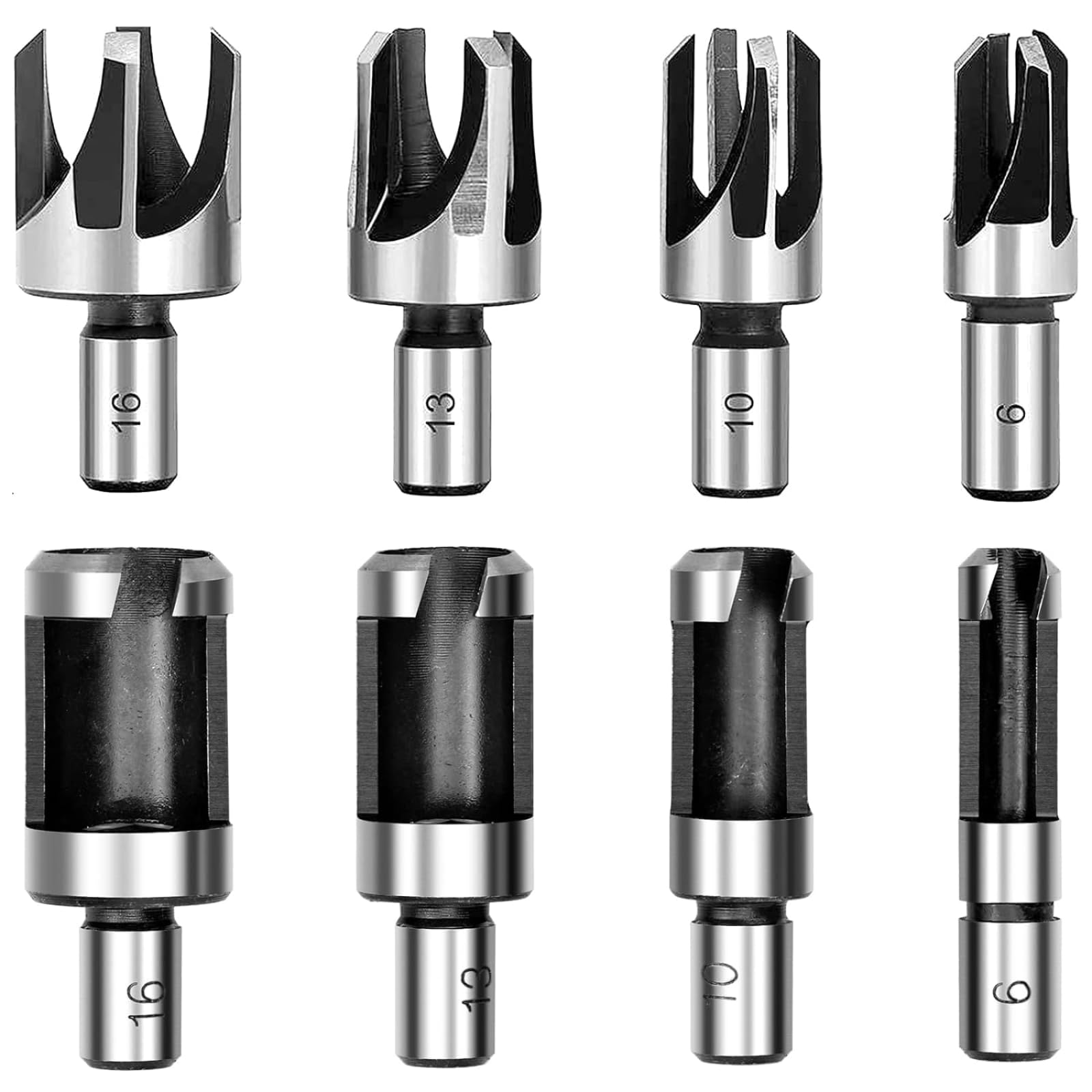 8Pcs Wood Plug Cutter Drill Bit Set Straight & Tapered Plug Cutter Set, Carbon Steel Wood Hole Plug Cutters Woodworking Hole Saw Cutting Drill Bits