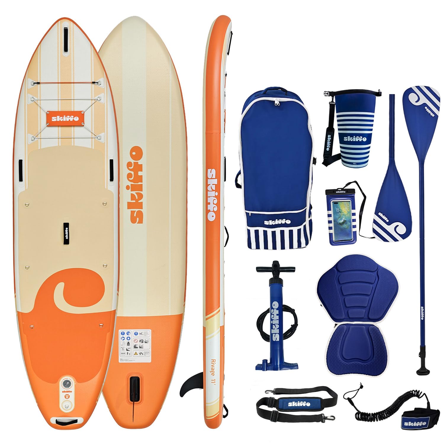 Skiffo Rivage 11' – Sup Gonflable 2-en-1 Kayak Complet - 335x86x15cm - Max 160 kg - Stable & Polyvalent - Design Unique