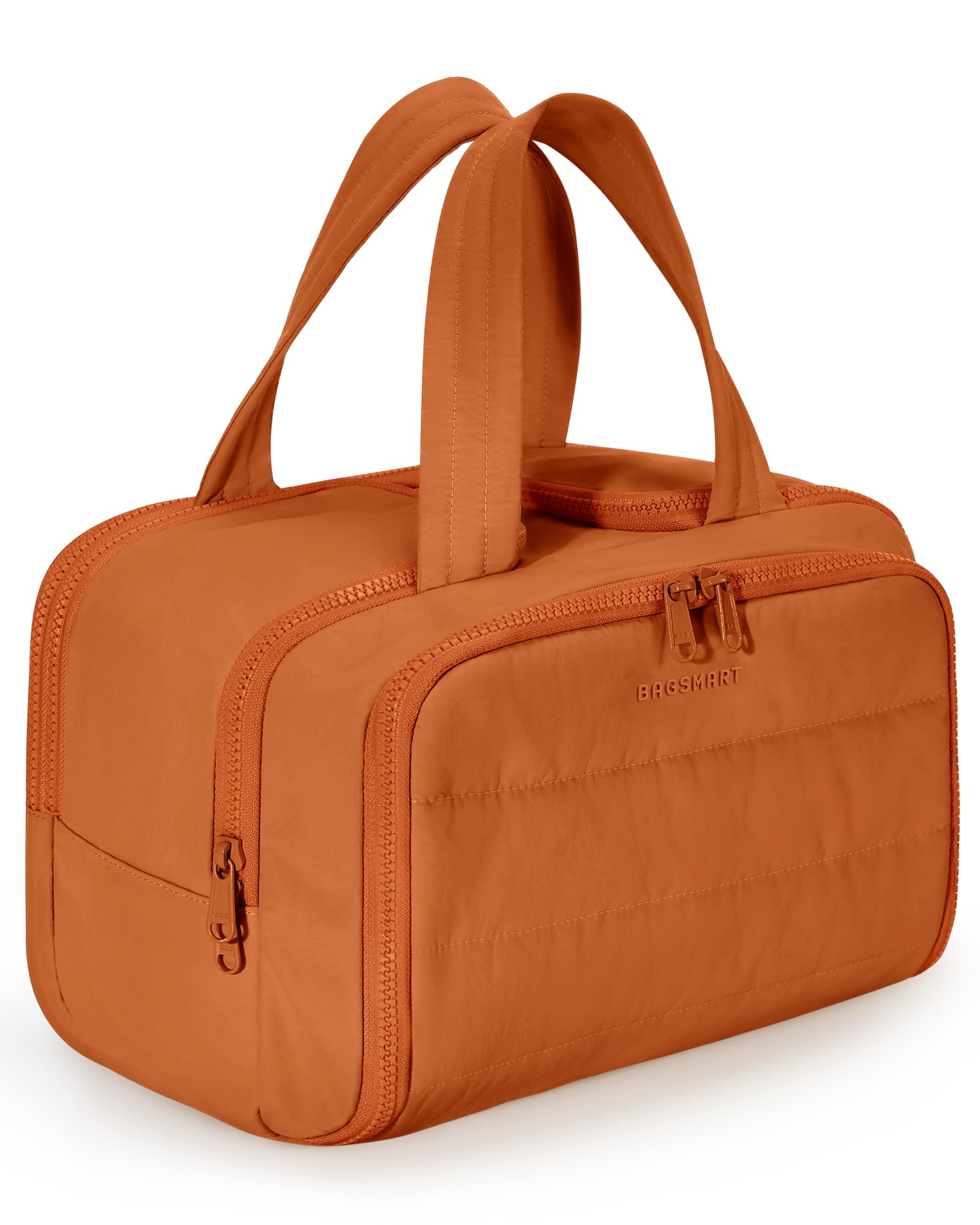 BAGSMART Reise Kulturbeutel Kulturtasche Damen, Große, Weit Offene Reisetasche Frauen, Toiletry Bag Kosmetiktasche Make up Organizer mit Griff für Zubehör, Essentials, Toilettenartikel, Orange