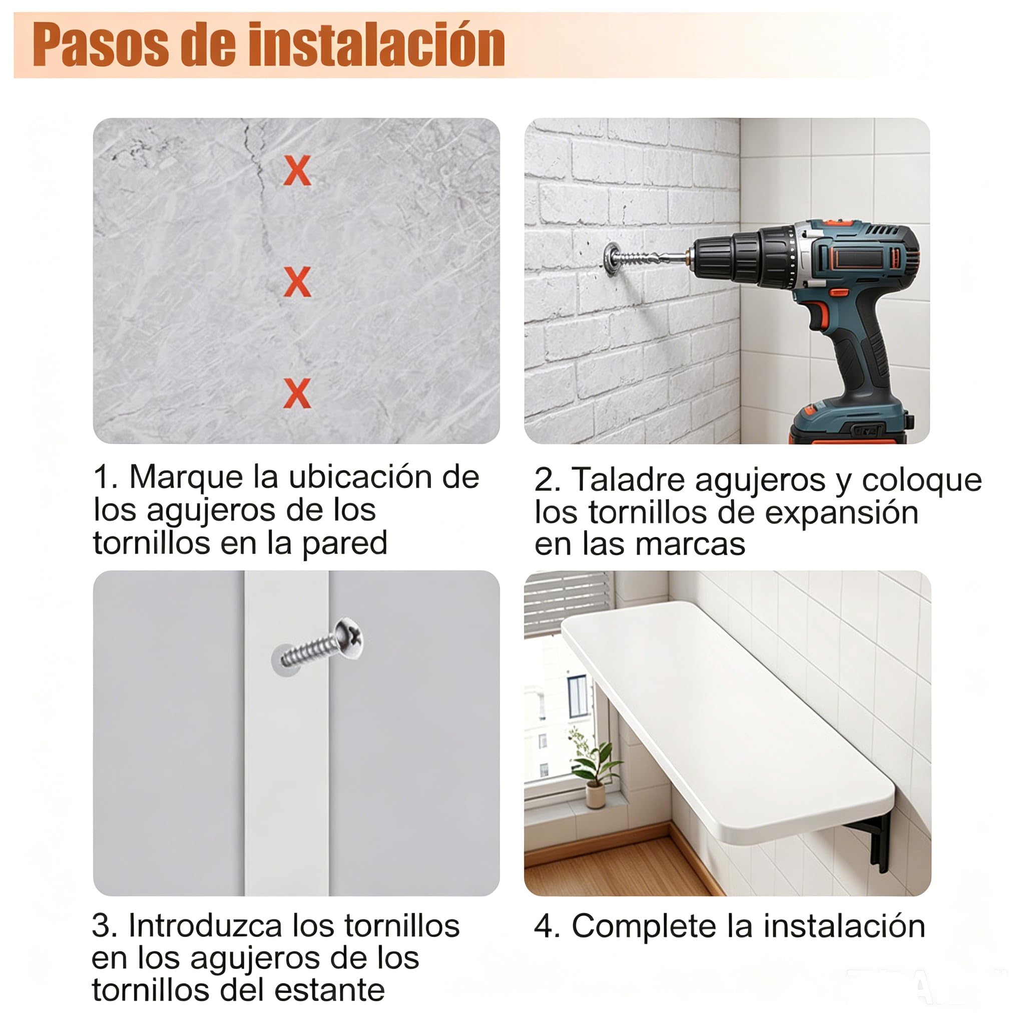 Mesa Plegable de Pared 80 x 40 cm, Mesa Abatible Multifuncional para Cocina, Comedor y Estudio, Escritorio Flotante Ahorrador de Espacio, Blanco