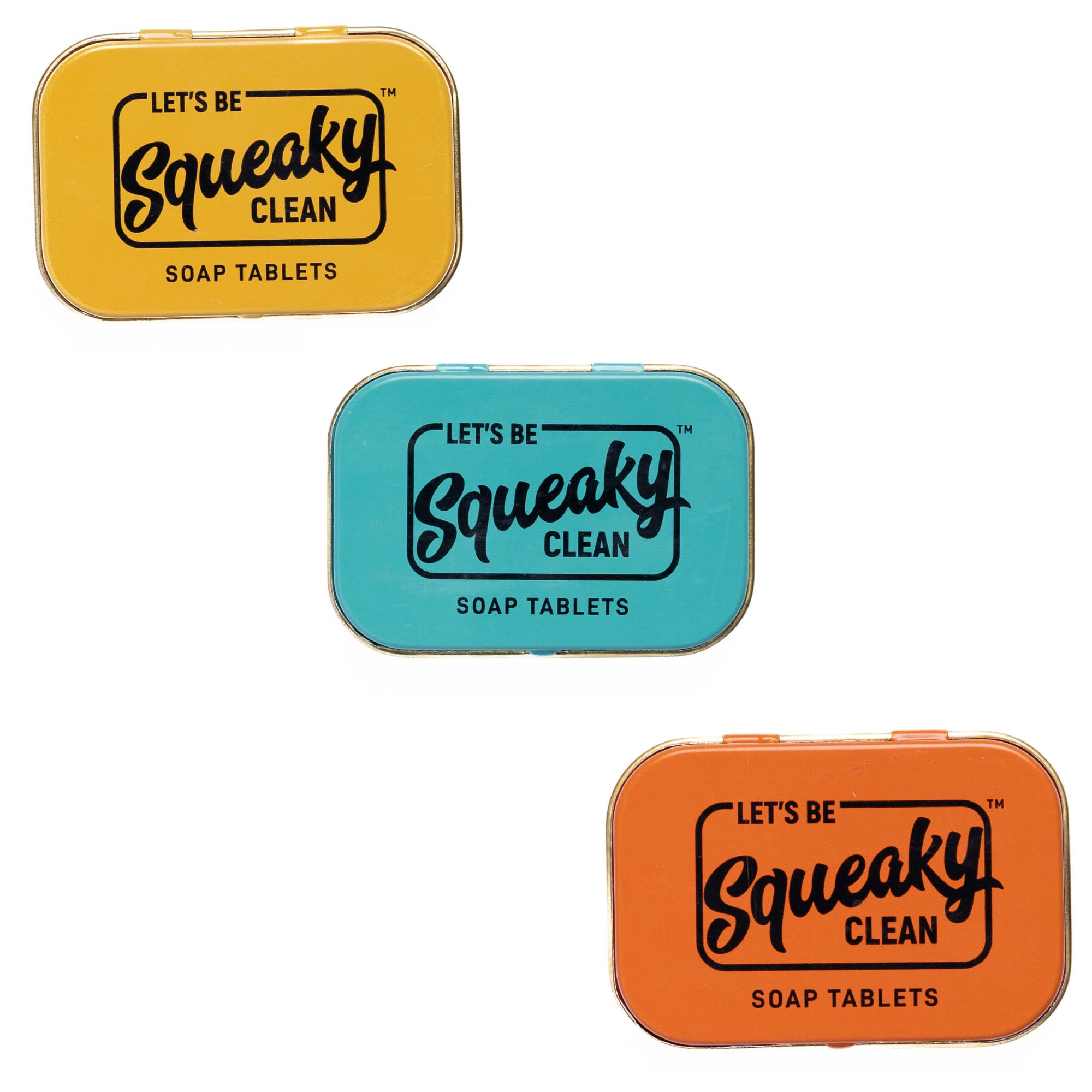 SqueakyClean Hand Made 30 Soap Tablets in Each Tin | Single Wash Hygiene Bar | Hand Washing | Convenient | Travel & Pocket Friendly | Pack of 3