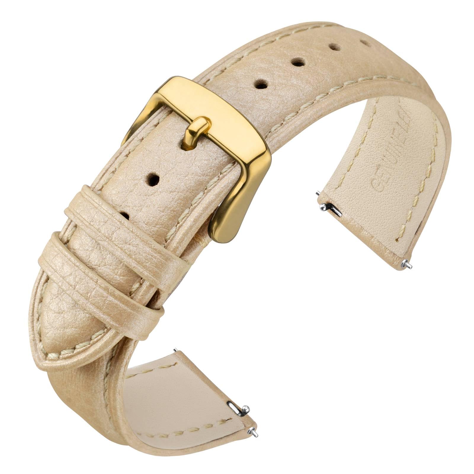 ANNEFIT Watch Band 14mm, Quick Release Textured Padded Leather Straps with Gold Buckle for Men and Women (Gold)