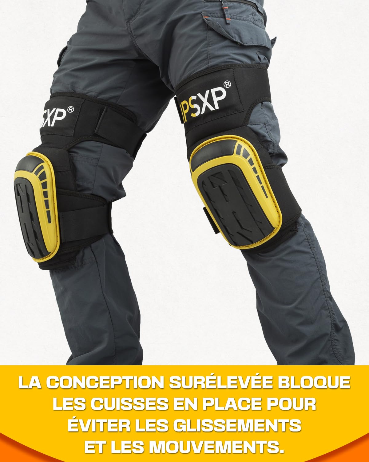 IPSXP Genouillères Professionnelles pour le Travail, Genouillère Carreleur, Jardinage et Construction, avec Double Coussin en Gel Épais et Sangles Antidérapantes Réglables 1 Paire