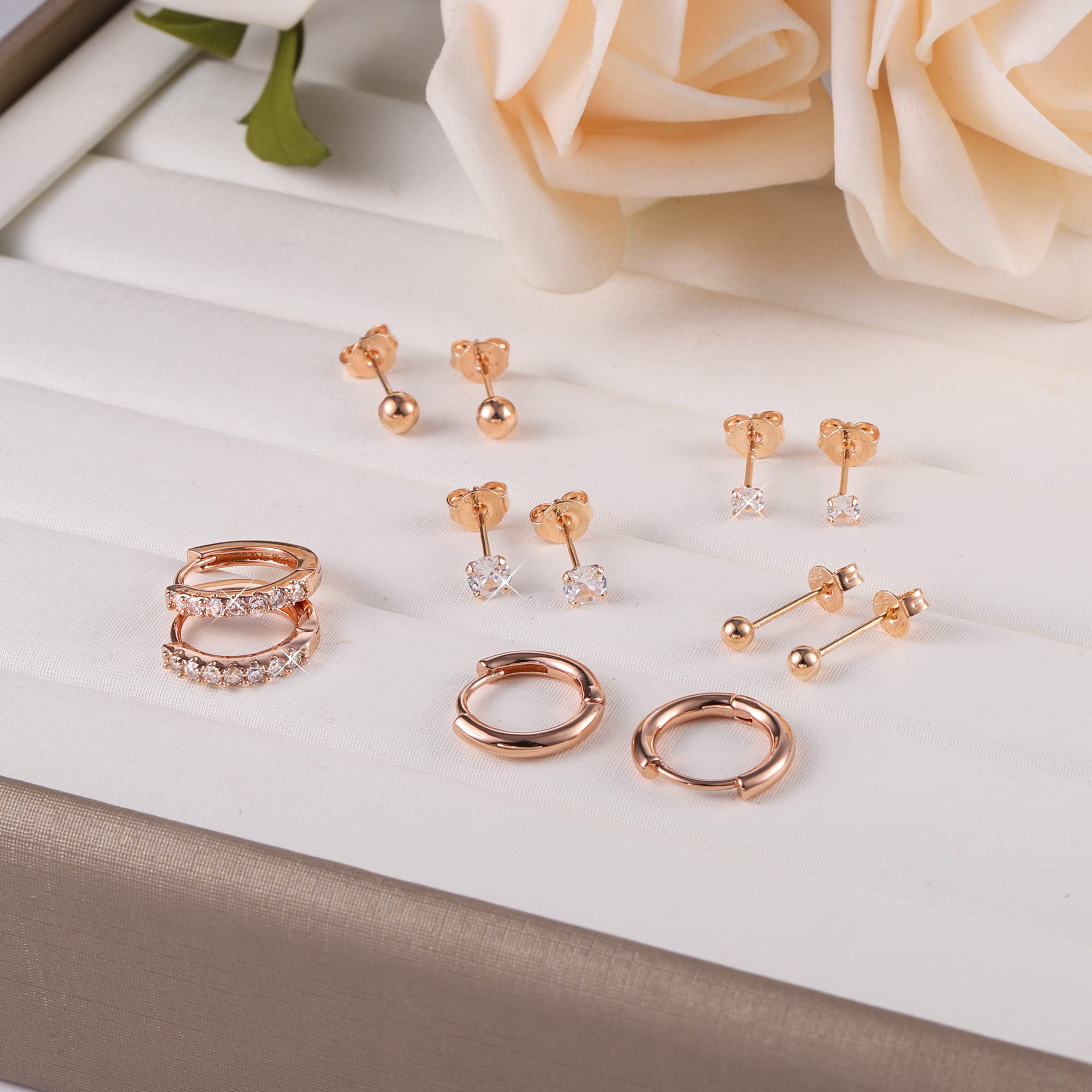 Orecchini Cerchio Piccoli, Orecchini Punto Luce Zirconi Acciaio Chirurgico, Orecchini a Bottone Cartilagine set di Orecchini ipoallergenici per Donna Ragazze Piercing Gioielli