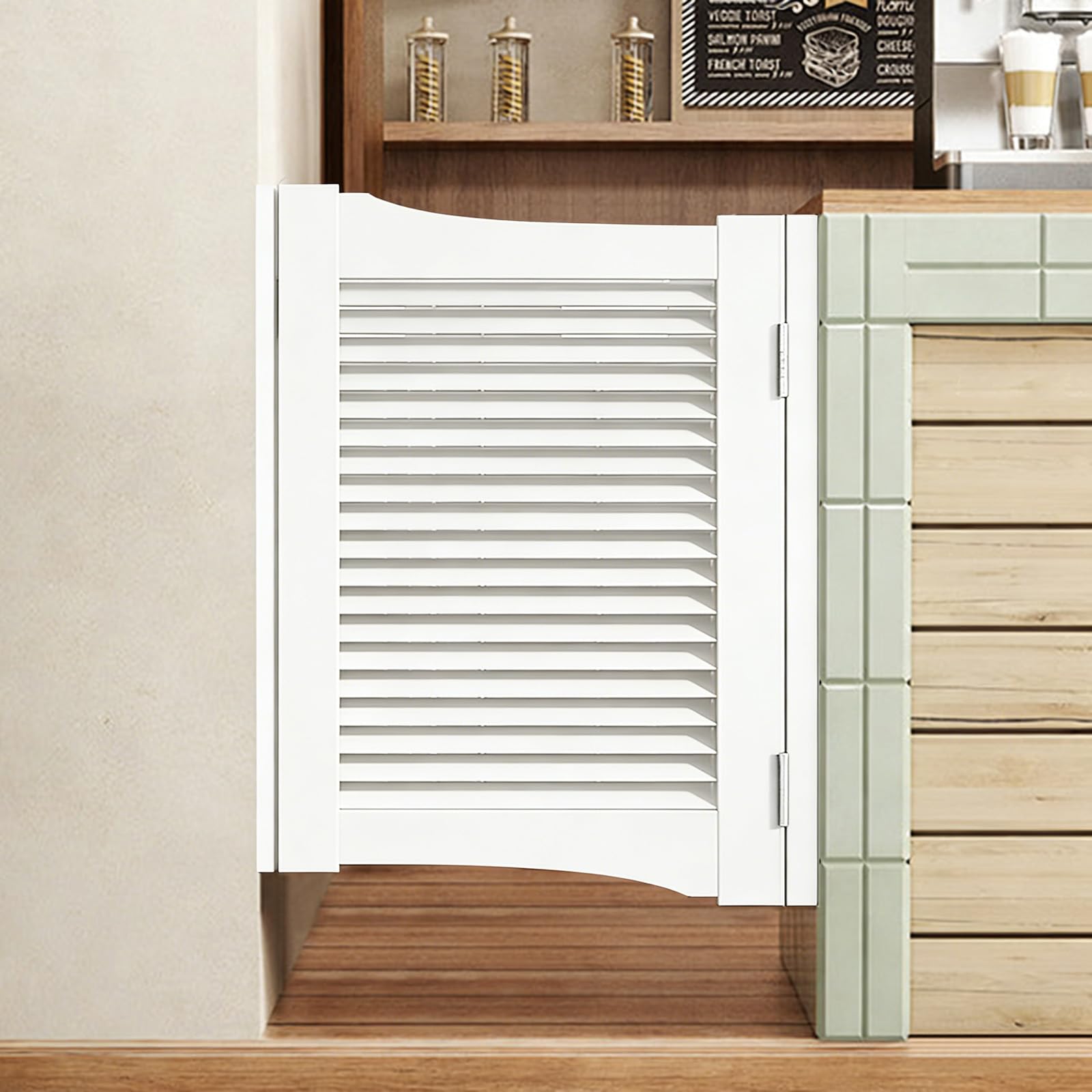 Retro Louvered Saloon Swing Door,Solid Wood Cowboy Partition Door Bar Kitchen Auto Close Fence, with Stainless Steel Hinges White B - W65×H90cm(Single Door)