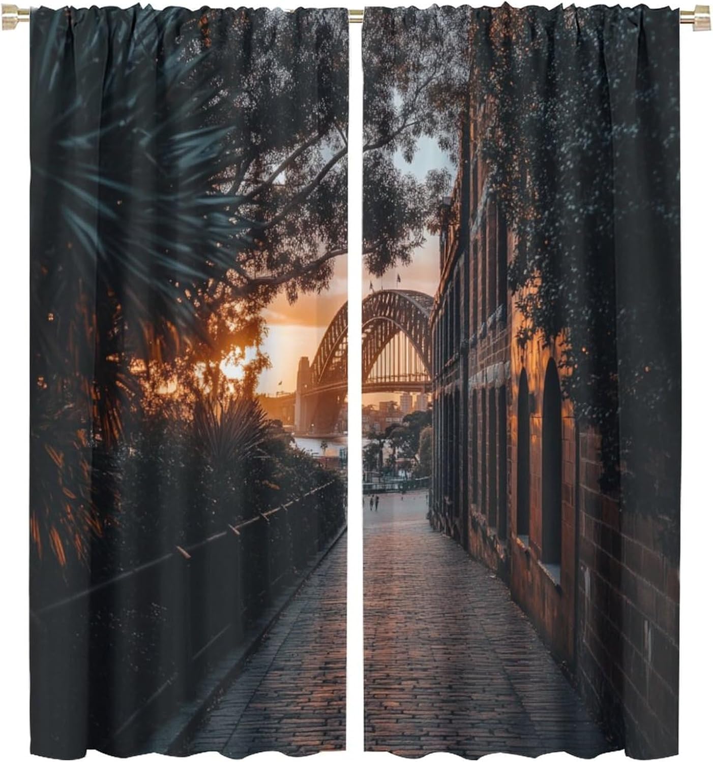 Harbour Bridge Blackout Curtains for Bedroom/Living Room, Sunset Sydney Building Cityscape Thermal Insulated Curtains Rod Pocket Window Drapes, 2 Panels/Each 21" W x 45" L