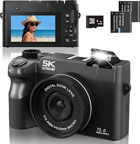 Appareil Photo Numérique 5K 75 MP pour Vlogging avec Wi-FI 