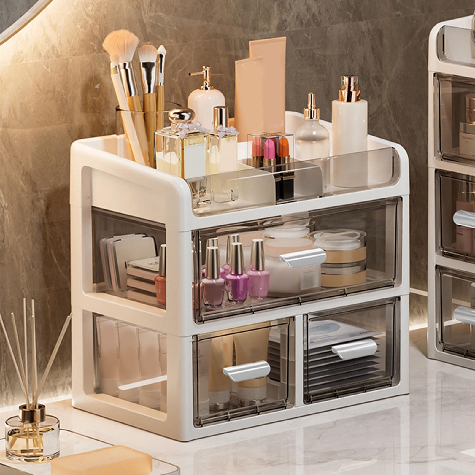 Organizer da Scrivania con Cassetti, Forniture per Ufficio Trasparenti di Cancelleria e Organizer per Trucchi, Ideale per Soggiorno, Camera da Letto, Bagno, Studio, Laboratorio, Ufficio,