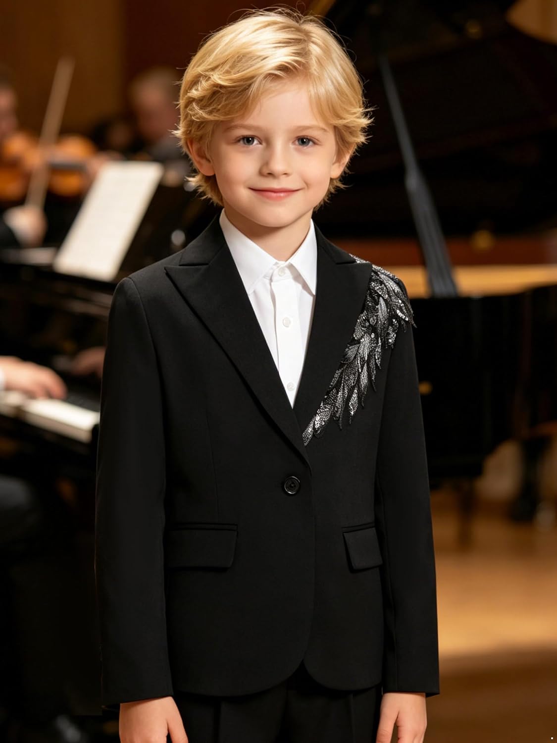 ranrann Boys Blazer Kids Formal One Button Sport Coats Suit Jacket with Embroidery 6-16 Years