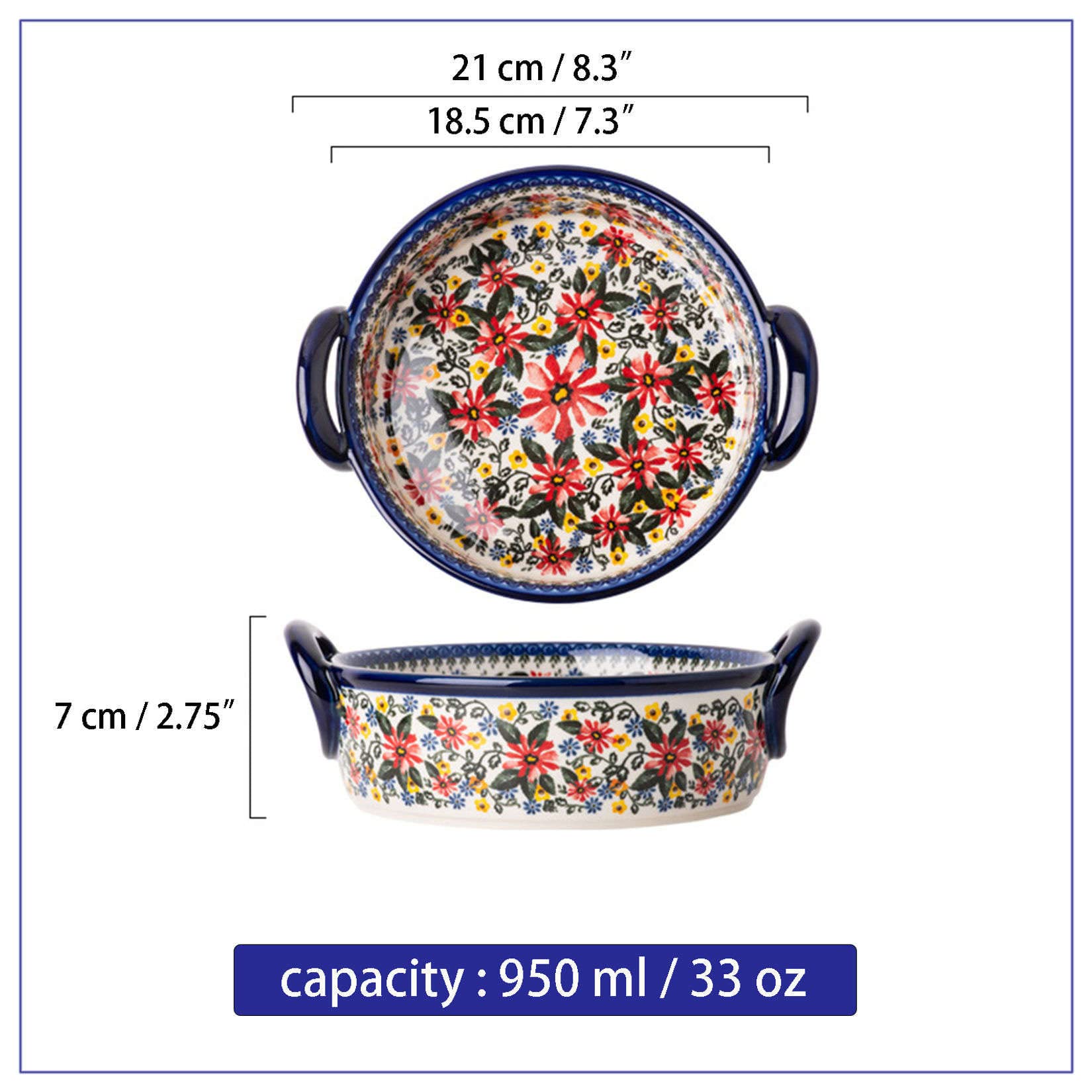 Kleine Auflaufform Für 1 Person, Lasagne Auflaufform Klein 950ml, Ofenform 21x18,5x7 Cm-Chrysantheme-runden 950ml