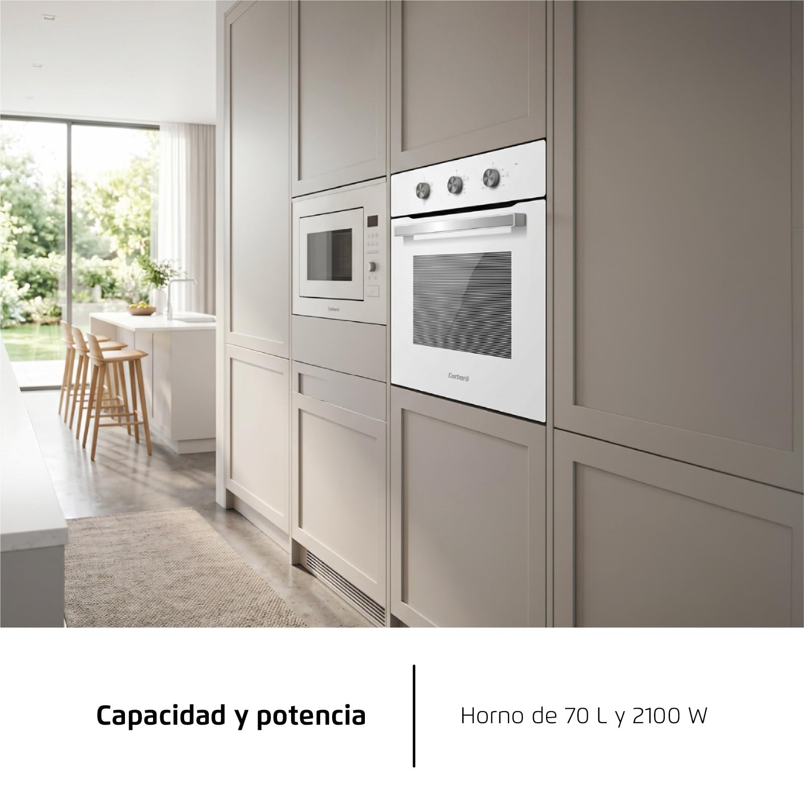 Corbero - Horno Electrico Convencional | CCHM626W | 70L | Hidrólisis y Cocción a Vapor | 2100W | 4 Programas| Doble Cristal | Luz Interior | Cristal Blanco