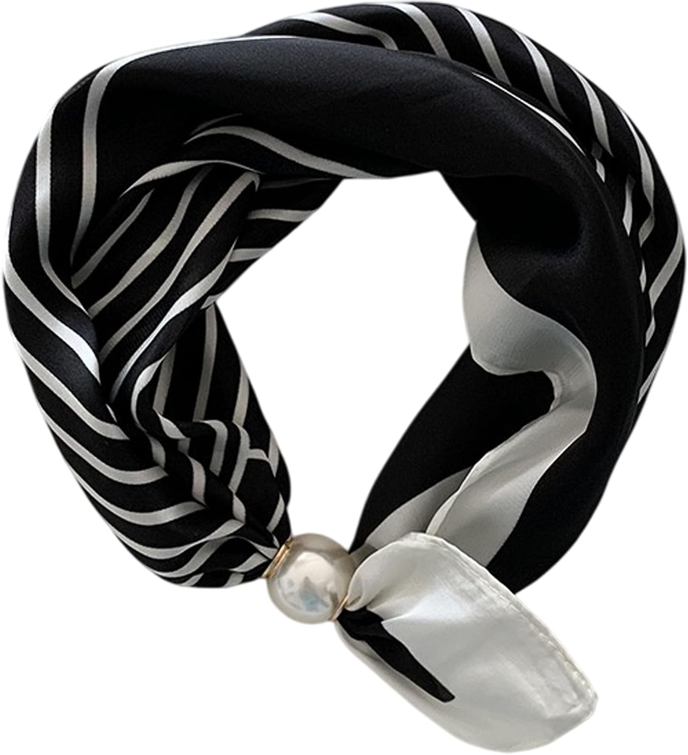 Silk Satin Scarf Necklace for Women Magnetic Buckle Pearl Neck Tie Scarf Choker Skinny Neckerchief Hair Bandanas Scarves image 3