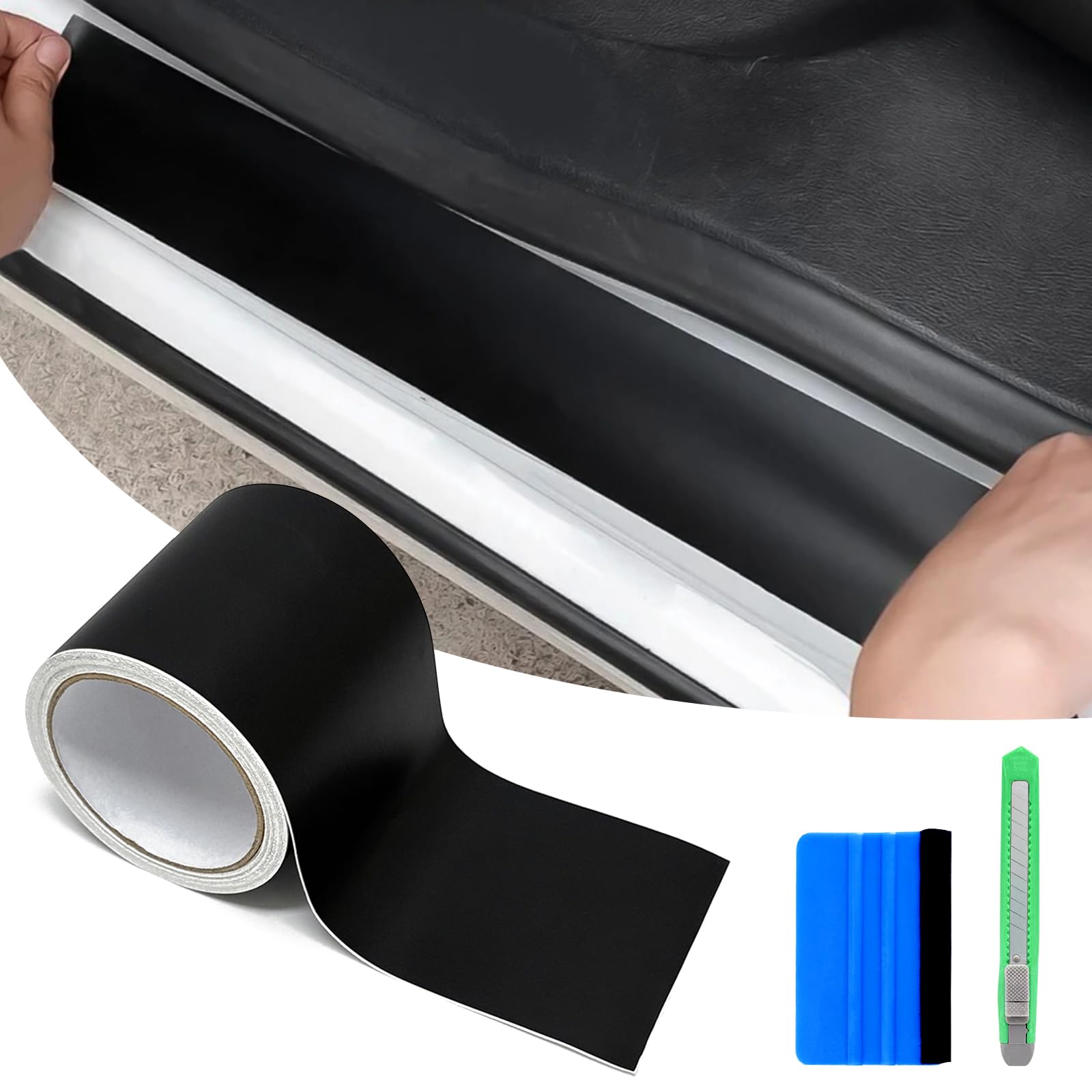 Nastro adesivo in vinile nero opaco con kit di attrezzi, nastro oscurante cromato cancellabile per finestrini dell'auto, bordi delle portiere, protezione dell'aria in vinile satinato (nero opaco, 10,2