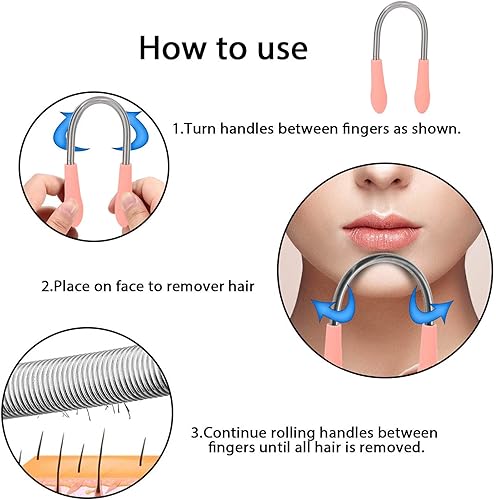 Miniatura 4 de Removedor de vello facial, depiladora de resorte, herramienta de roscado de bobina de acero inoxidable portátil para mujeres, eliminación de labio
