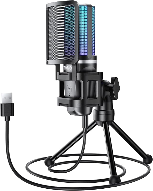 TONOR Podcast Microphone, USB Computer Mic, Cardioid Condenser PC Micro with Tripod Stand and Pop Filter for Podcasting, Streaming, Vocal Recording, PC & Laptop, 180 cm/70inch Cable, TC777 Pro