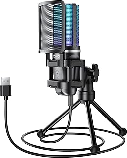 TONOR RGB Micrófono para PC, USB Mic de Condensador para Streaming y Gaming, Patrón Polar Cardioide para Podcast y Youtube, Set de Micro con Botón de Silencio, 3.5mm Jack, Trípode, TC777 Pro