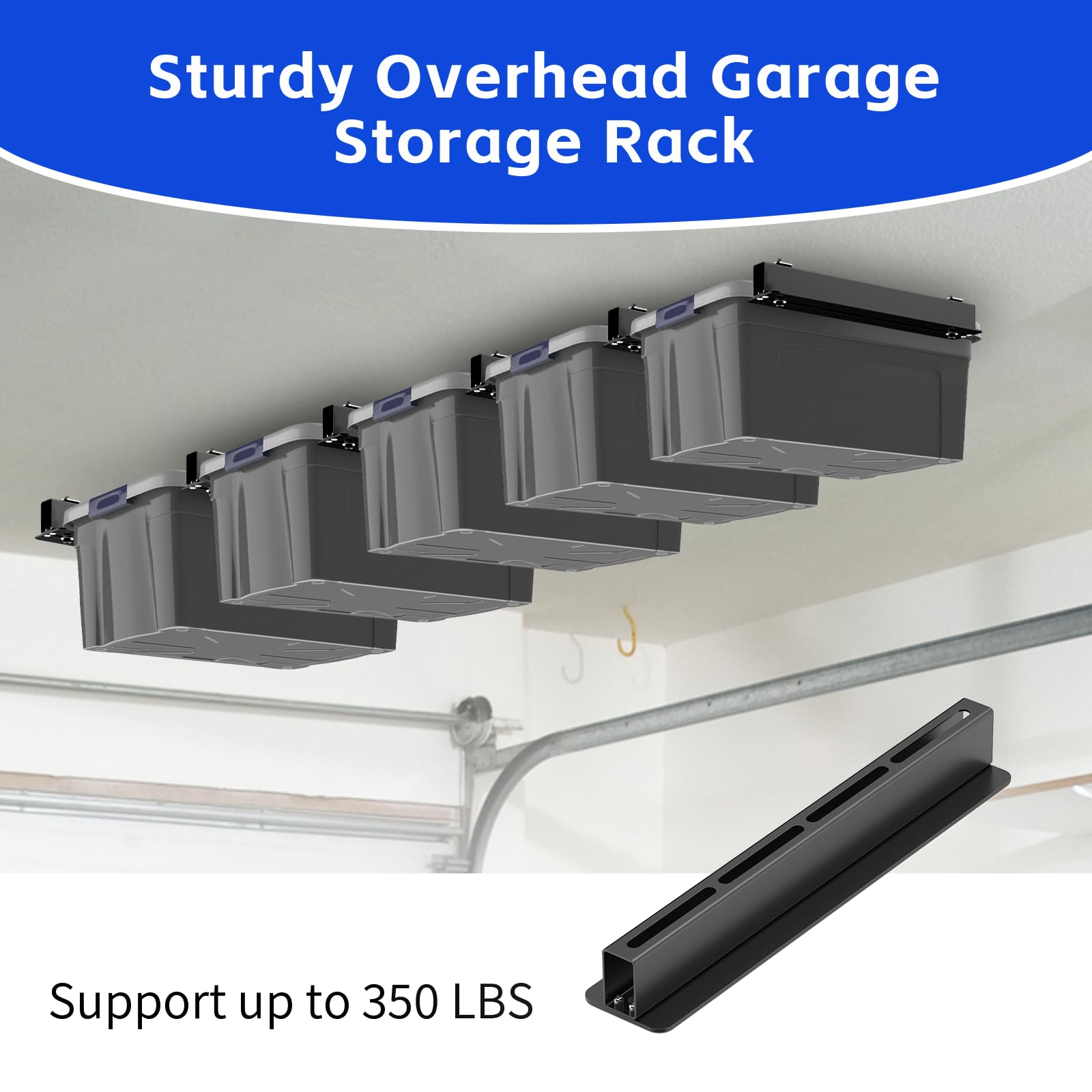 6 Pack Overhead Storage Bin Rack, Ceiling Racks for Utility Bins Organization, Heavy Duty Rack Ceiling Garage Storage for Supports Most Bins Container (for 5 Bins, Bins are not included)