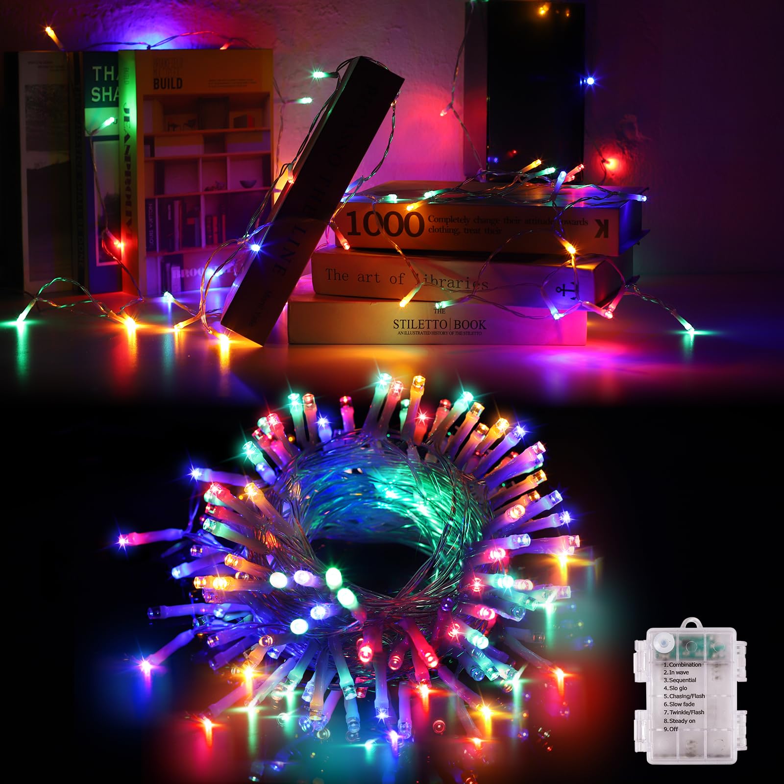 Moettany Christmas Lights Ourdoor 50 LED 16.4ft Fairy Lights Indoor Battery Operated for Christmas Decoration, Multicolour