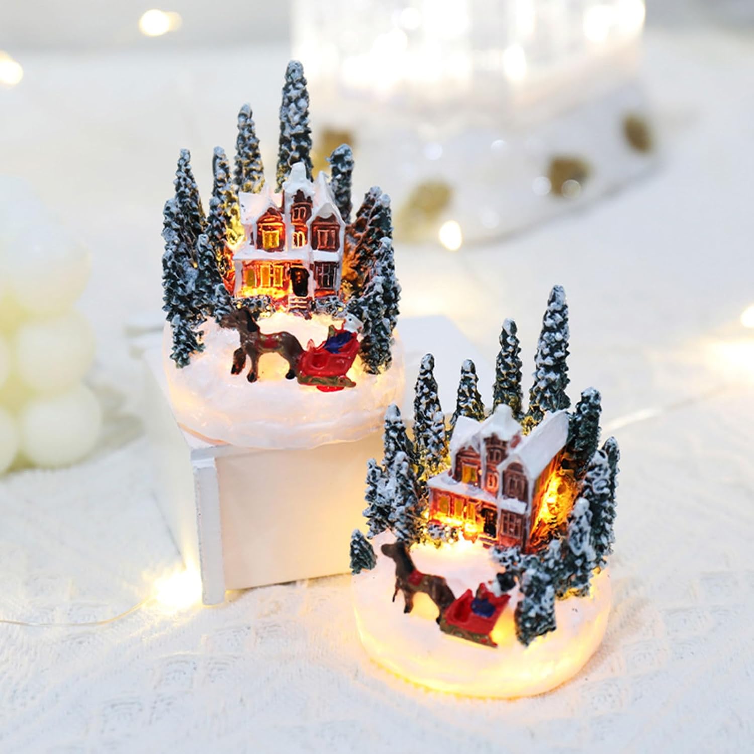 Christmas Collectible Buildings Decoration Village Figurines LED Light for Home Decor Gift Christmas Decoration LED Lighted House Festive Home Decor Holiday Garden Decoration Winter Party Supplies
