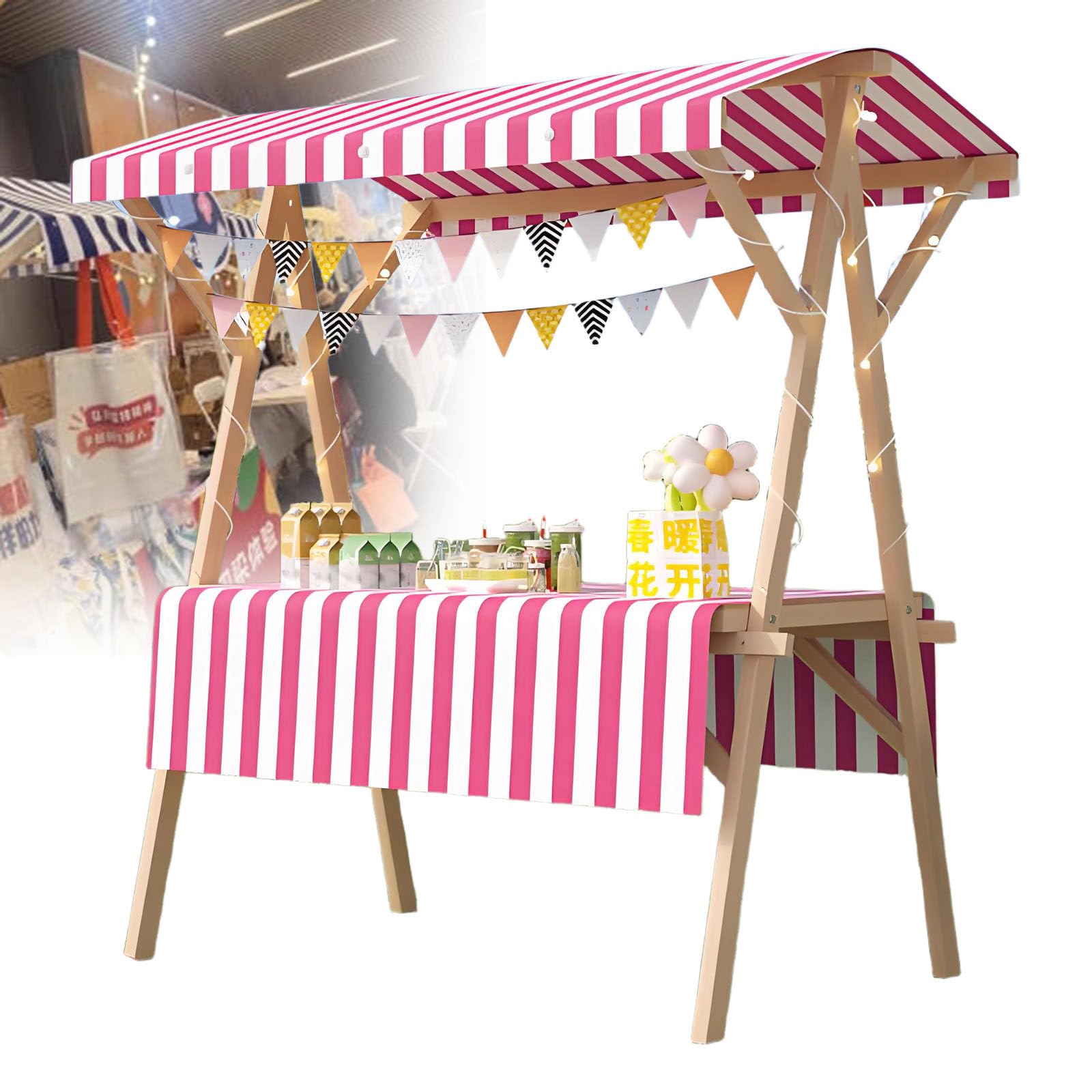 Genérico Carro de Camping Plegable, Carrito de Camping portátil, Carrito Plegable para Playa, jardín, Picnic al Aire Libre, Carrito de Comida de Madera portátil, Puesto Plegable Ligero con Ning para
