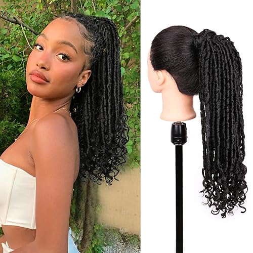WIGER Rastas de pelo sintético de ganchillo para mujeres negras, colas de caballo negras retorcidas con clip, extensiones de cola de caballo de 18