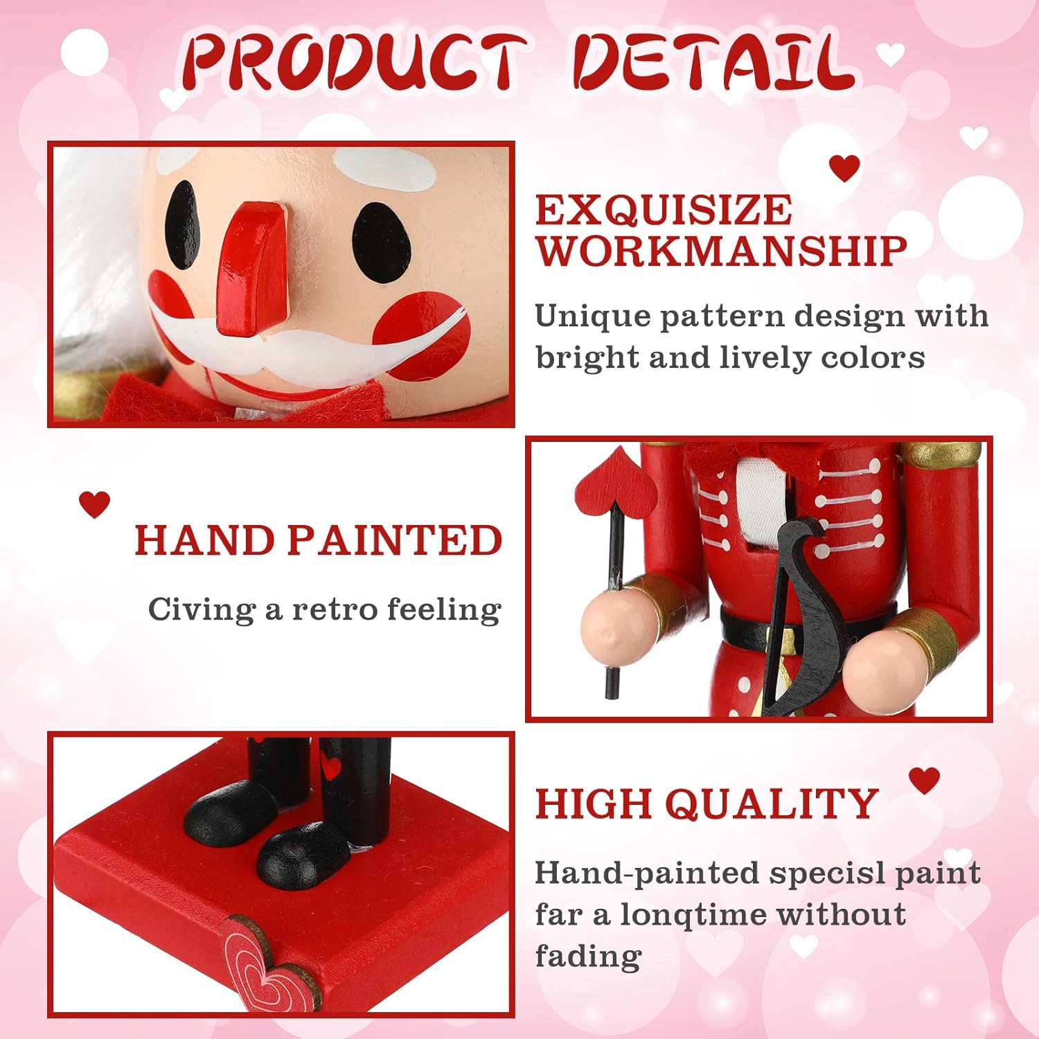 RattanView 2 Pcs Valentine's Day Nutcracker Wooden Red Love King of Hearts Nutcracker 10 Inch Figures Decor for Holiday Tables Desktop Fireplace