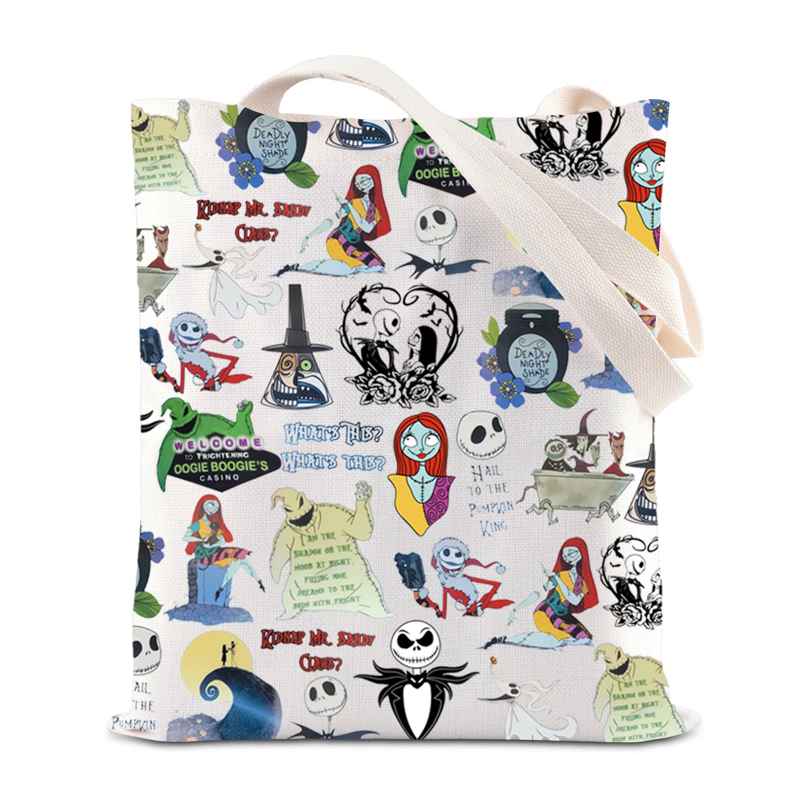 ENSIANTH Horror Movie Inspired Ghost Lover Tote Bag Skull Merch Jack and Sally Fans Gift Zero Ghost Dog Shoulder Bag