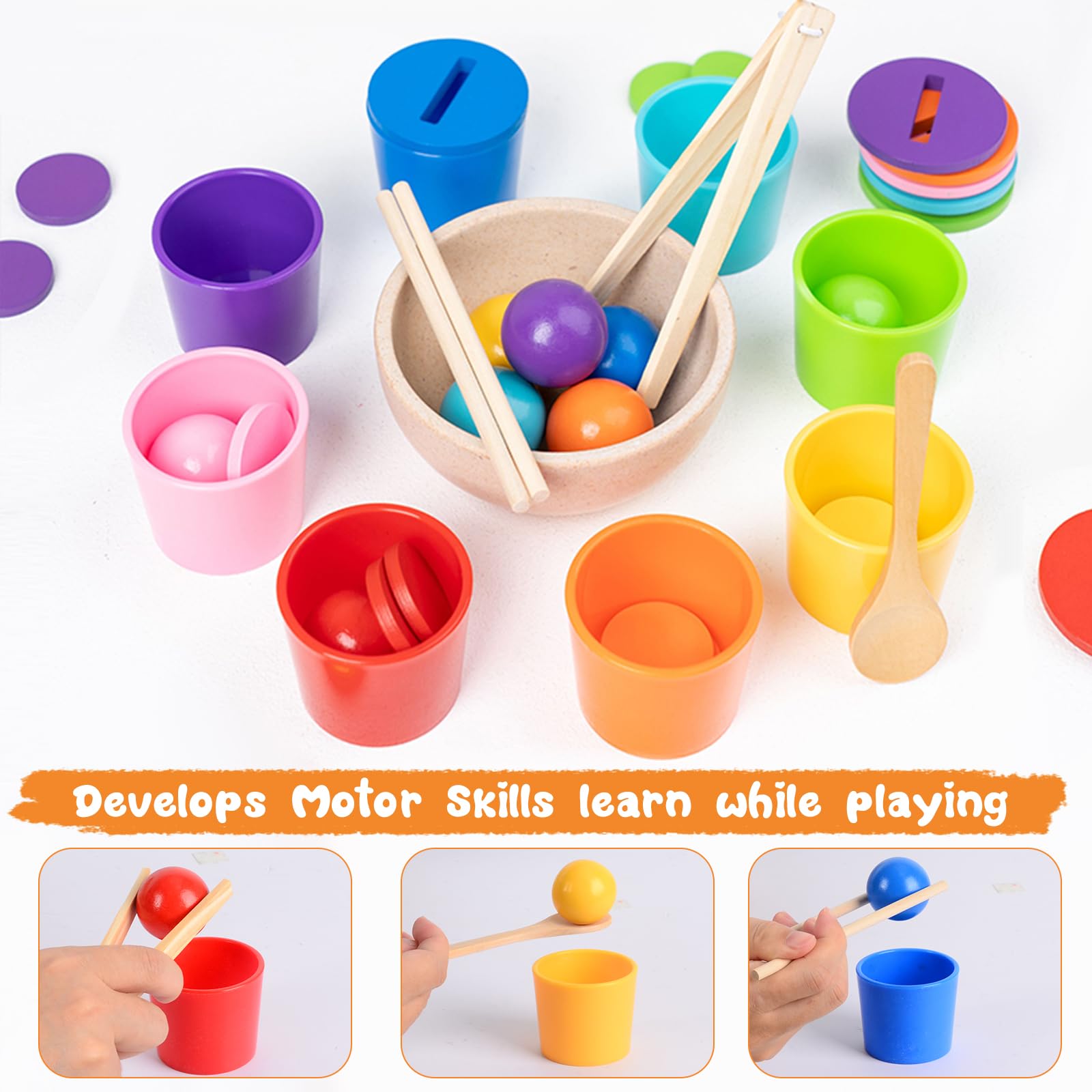 EOPUOZS 3 en 1 Jouets Montessori 1 2 3 Ans, Jouets de Tri | Développement Sensoriel, Apprendre Couleurs et Formes, Cadeaux pour Enfants