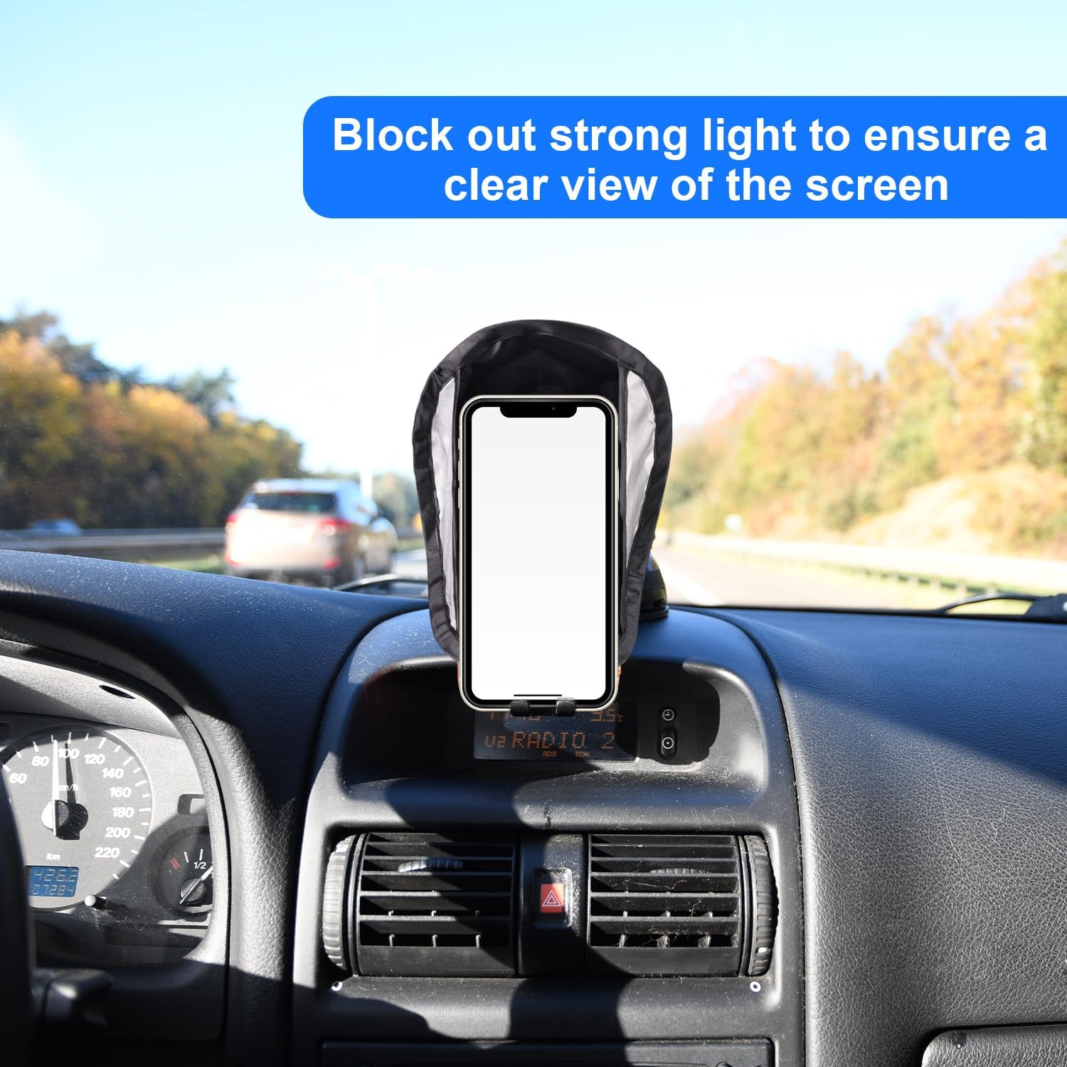 Lyreh 2pcs Phone Sun Shade, Foldable Anti-Glare Cellphone Sun Shield for Car & Outdoor Travel Use Universal Phone Umbrella Cover for iPhone & All Smartphones Screen Visibility (Silver)