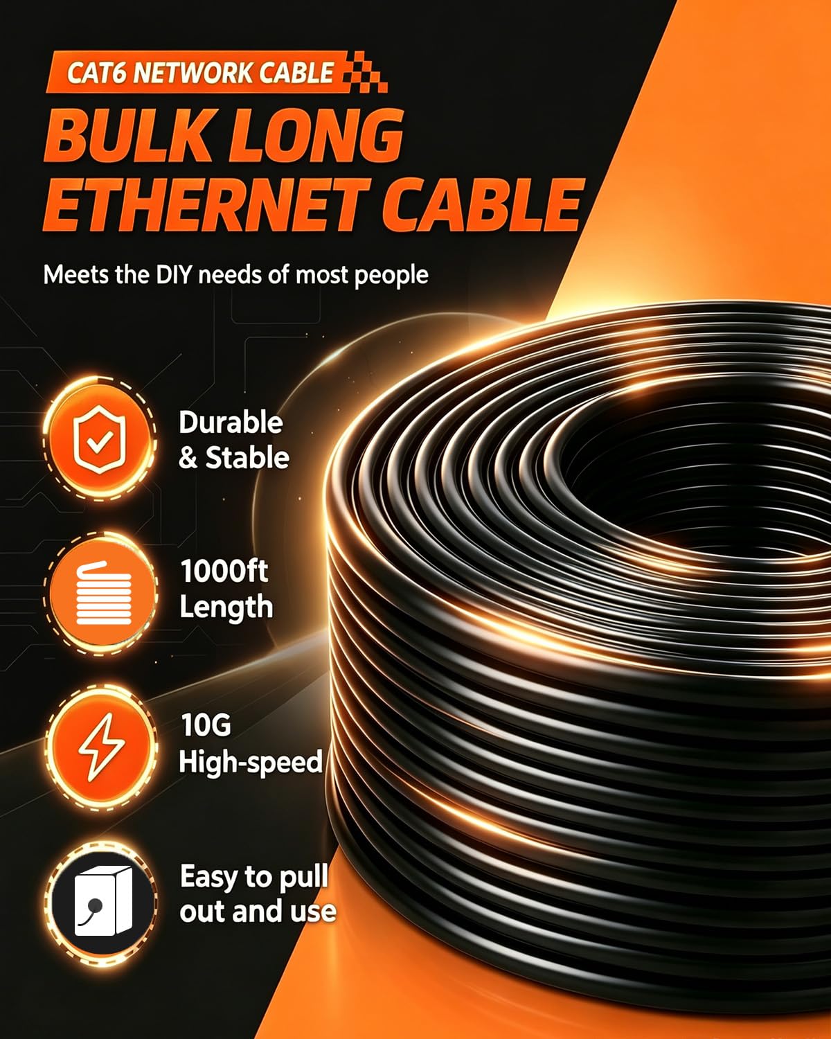 Outdoor Direct Burial Cat6 Ethernet Cable 1000ft UTP 550MHz