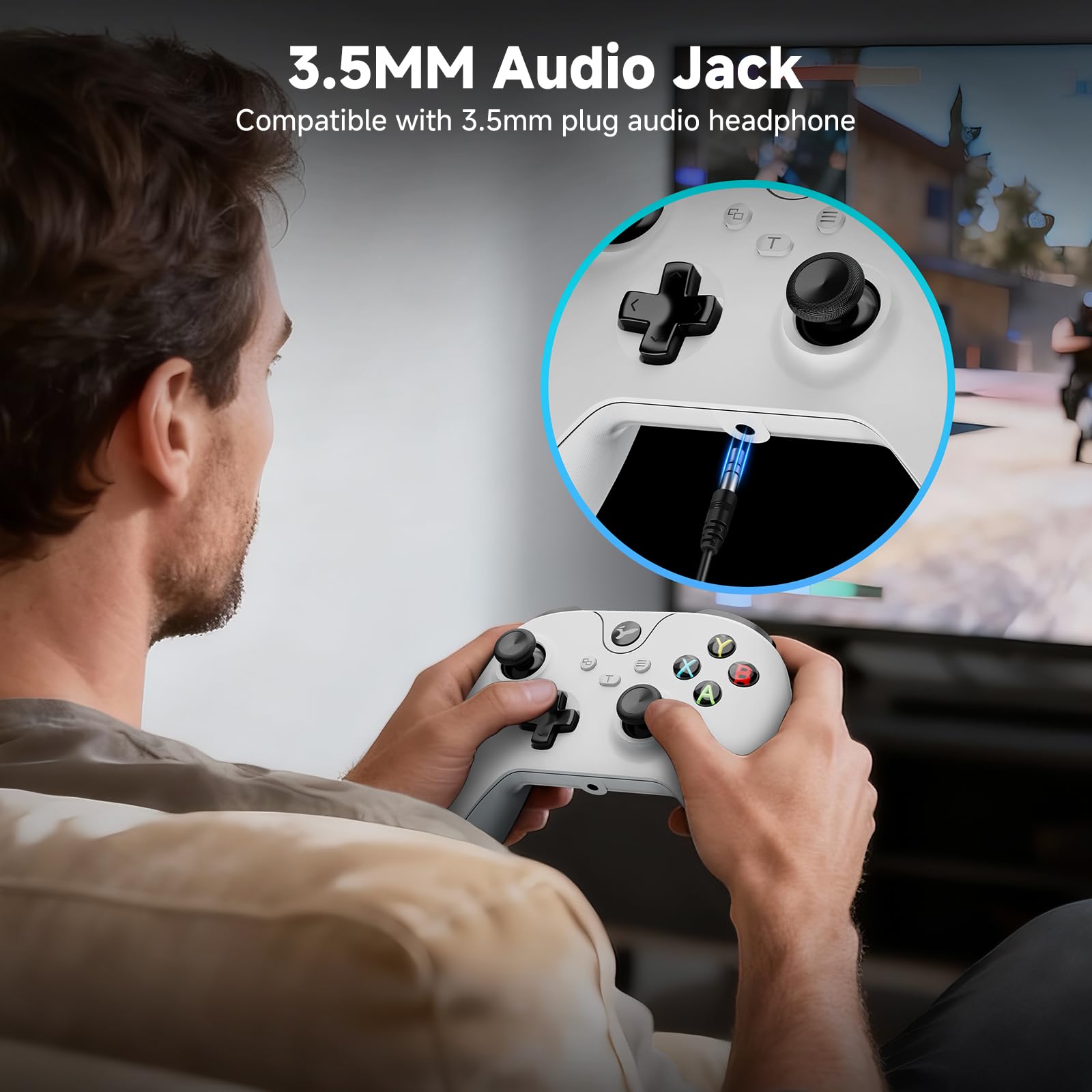 YCCTEAM Wired Controller for Xbox One, Wired Xbox one USB Gamepad Controller Compatible with Xbox One/S/X/PC Windows 10/11 with 3.5mm Headset Audio Jack(White) — view 7