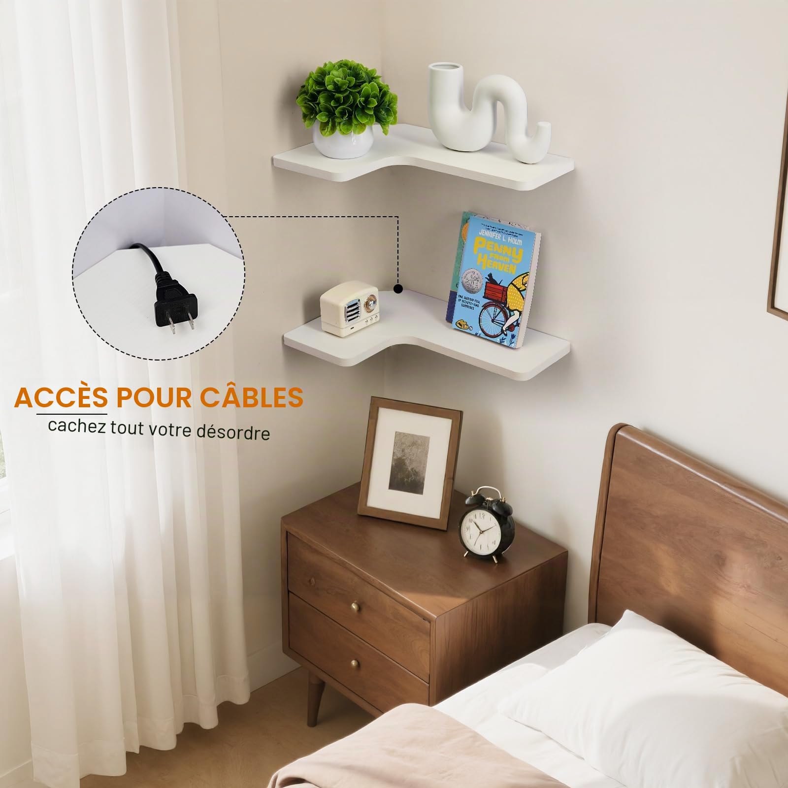 Gieanoo Étagère d'angle murale, Lot de 2 étagères murales flottantes de 40 cm pour rangement, Étagères murales d'exposition de forme L moderne pour salle de bain, chambre, cuisine, salon (Blanc)