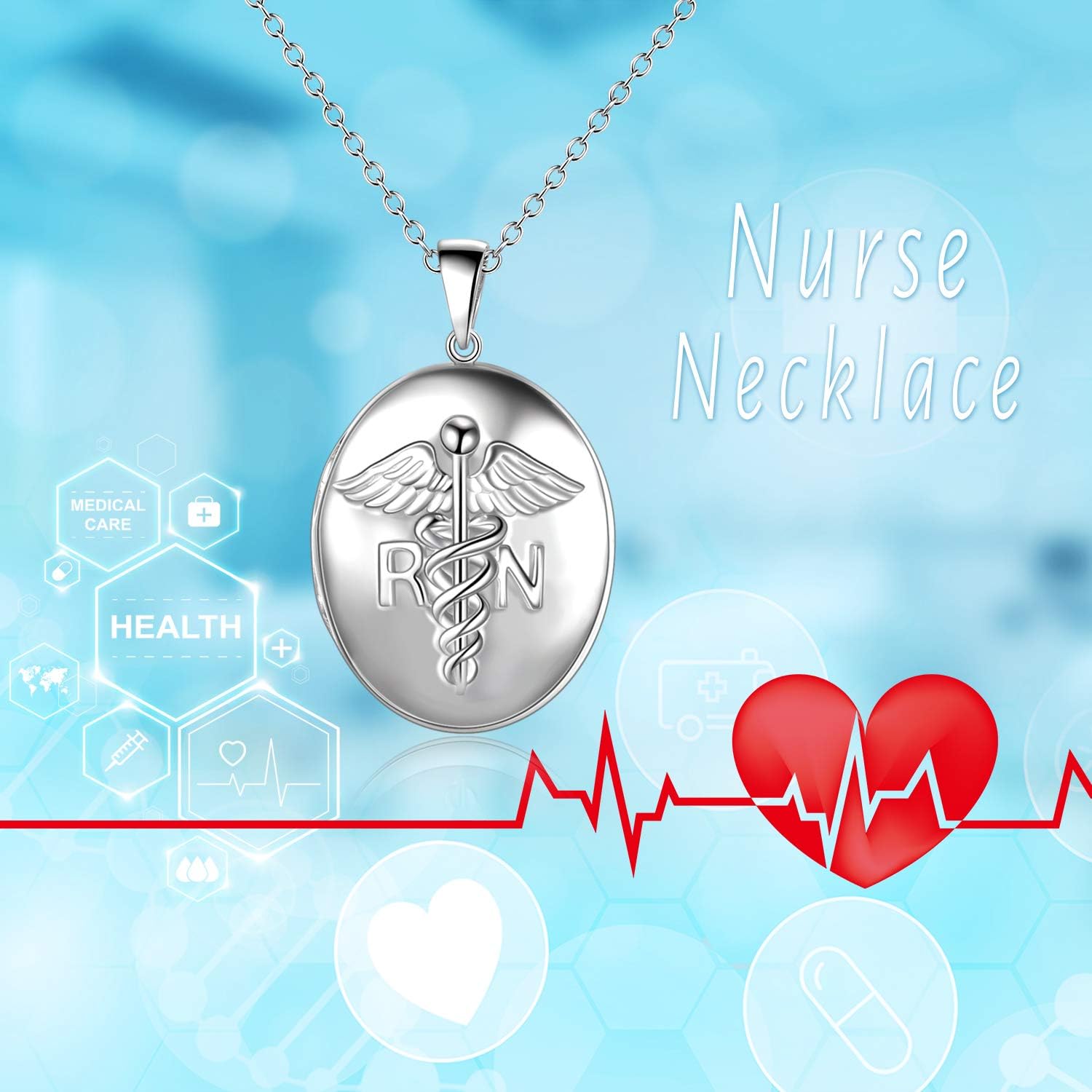 POPKIMI Gifts for Nurse Doctor Caduceus Stethoscope Locket Necklace That Holds Pictures Photo Doctor Nursing Medicine Themed Sterling Silver Nurse Jewelry - Image 5