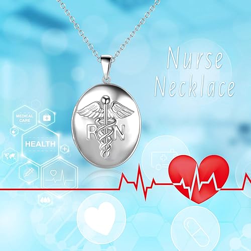 Miniatura 5 de POPKIMI Regalos para enfermera, médico, caduceo, estetoscopio, collar con medallón que sostiene fotos, médico, medicina de enfermería, joyería de