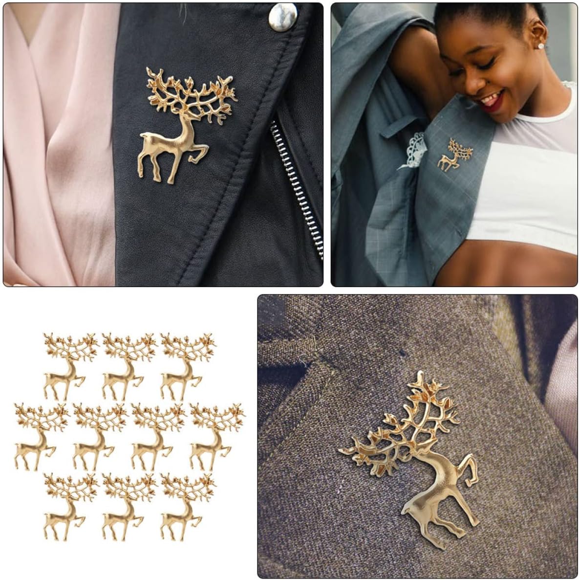 10pcs Elk Brooches for Christmas Vintage Matte for Clothing Shawls and Accessories Unique Elk Design for Festive Outfits and