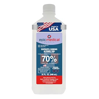 Isopropyl Rubbing Alcohol 70% USP, 32 oz. Bottle, Multipurpose First Aid Antiseptic for Minor Wounds, Cuts, and Scrapes 32.00 Fl Oz Pack of 1