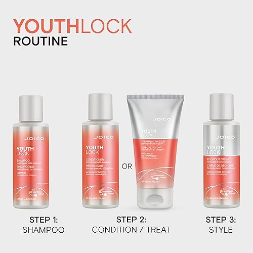 Miniatura 10 de Joico Acondicionador YouthLock formulado con colágeno  Cuerpo juvenil y rebote  Reduce la rotura y el encrespamiento  Suaviza y desenreda el cabello