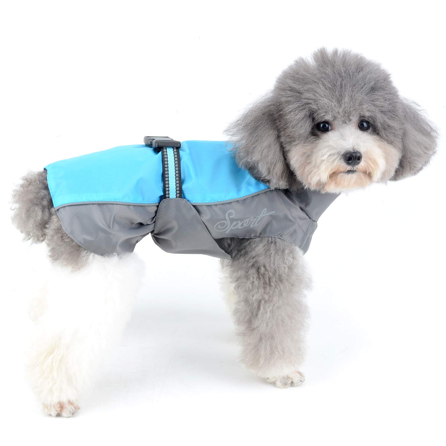 Ranphy WaterProof Small Dog Rain Jacket Reflective Adjustable Puppy Slicker Raincoat Lightweight Mesh High Neck Line Chihuahua Rain Poncho Windproof Clothes with Rear Leg Elastic Band Blue M