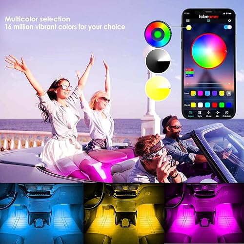 Miniatura 2 de Icbeamer - Tira de luz LED para interiores bajo el asiento con control de teléfono inteligente, color mate, con función activa